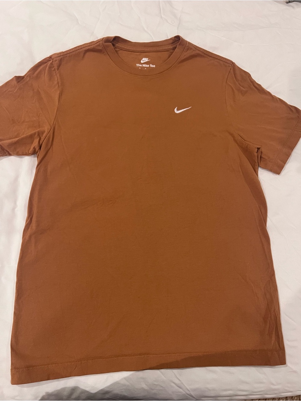 Nike Men's Rust Brown Short Sleeve Crew Tee with White Swoosh M